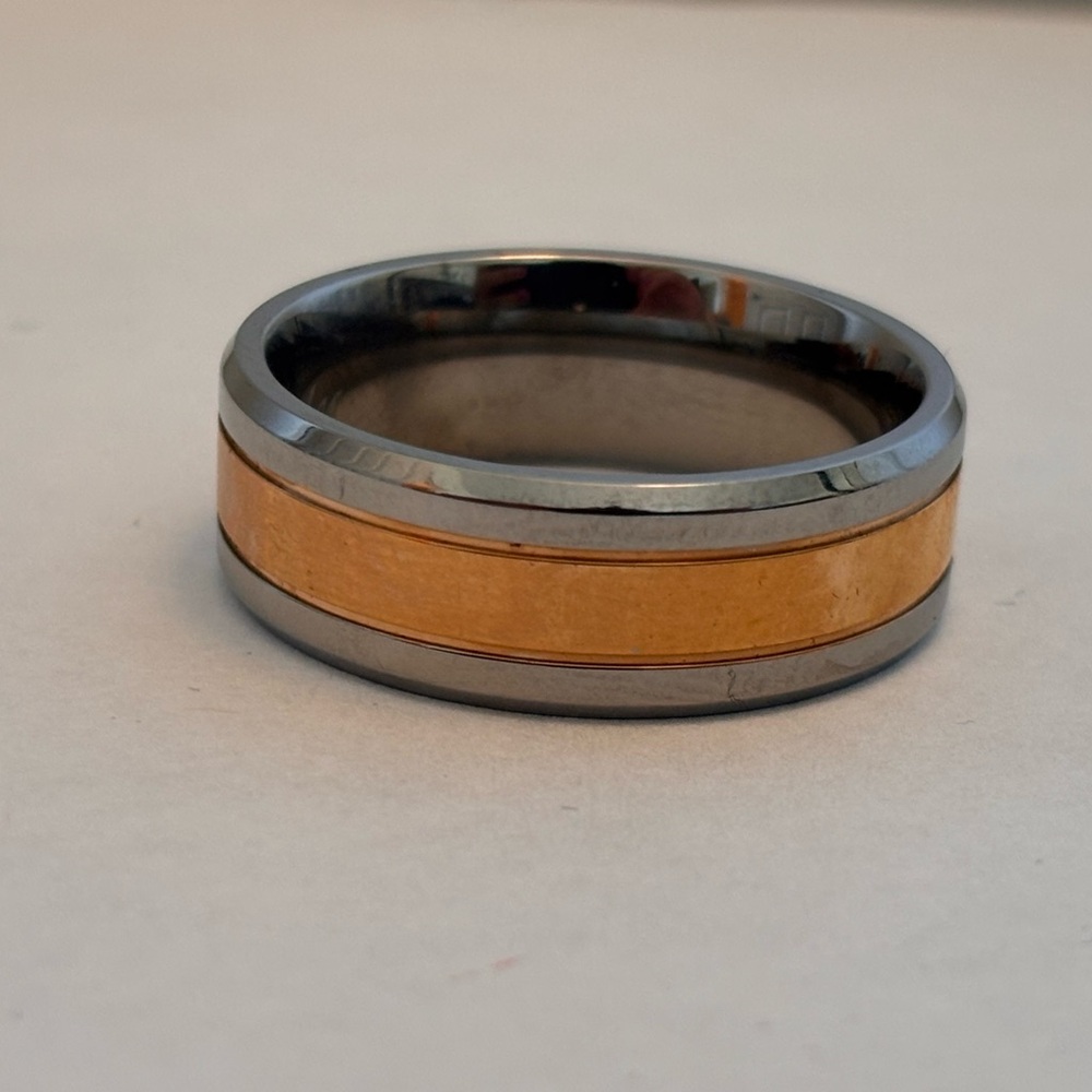 Men's Silver and Rose Gold Band Ring from Spikes